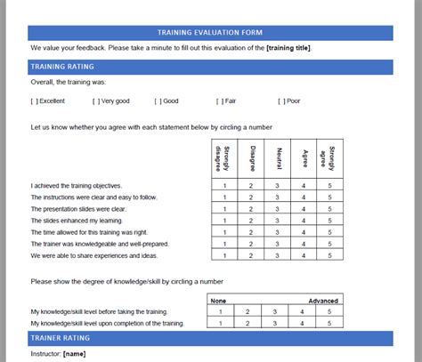 Training Evaluation Form Template Word - Printable Templates