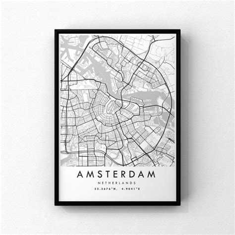 amsterdam travel print netherlands poster black and white print unique wall art coordinates ...