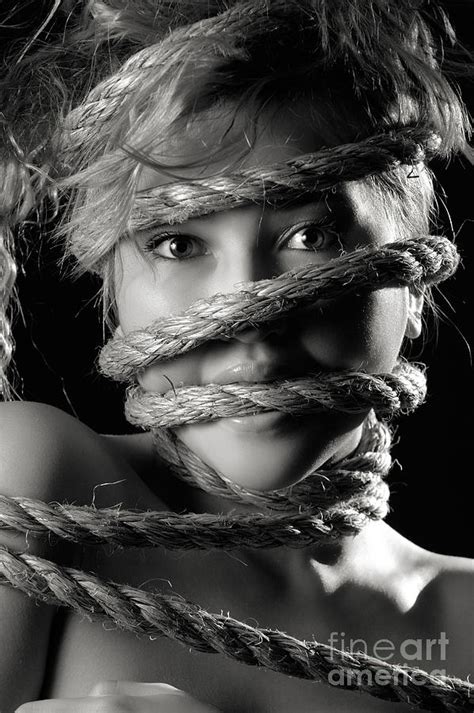 Woman Face and Mouth Tied in Ropes #1 Photograph by Maxim Images ...