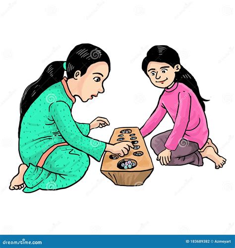 Two Girl Playing Congkak Traditional Stock Vector - Illustration of ...