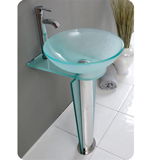 17" Modern Glass Bathroom Vanity with Faucet and Cabinet Option