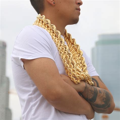 24k Gold Plated 14mm-25mm 36 Inch Rope Chain |BlingKingStar |Free Shipping