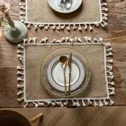 Lace Macrame Table Mat Rustic Farmhouse Style, Boho Linen Vintage Burlap Placemat For Bohemian ...