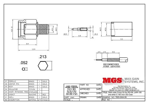 SMA male Connector for LMR-195, RG-58, & other 0.195 Inch OD Coax