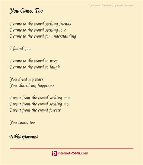 You Came, Too Poem by Nikki Giovanni