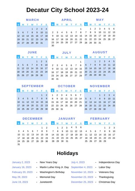 Decatur City Schools Calendar 2023-24 With Holidays