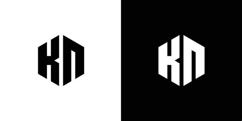 Letter K N Polygon, Hexagonal Minimal Logo Design On Black And White ...