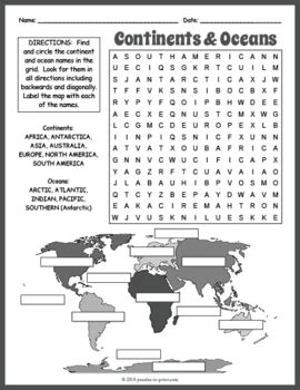 Continents And Oceans Word Search Activity World Map Word Search | My XXX Hot Girl