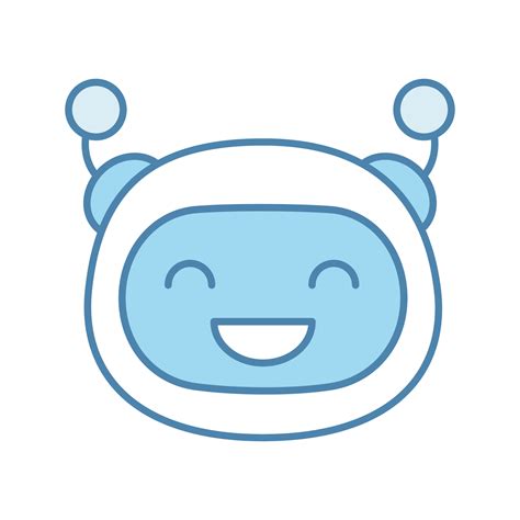 Laughing robot emoji color icon. Happy chatbot smiley with broad smile and closed eyes. Chat bot ...