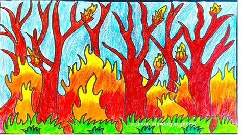 forest fire drawing (natural disaster drawing) in simple and easy steps | science drawing ...