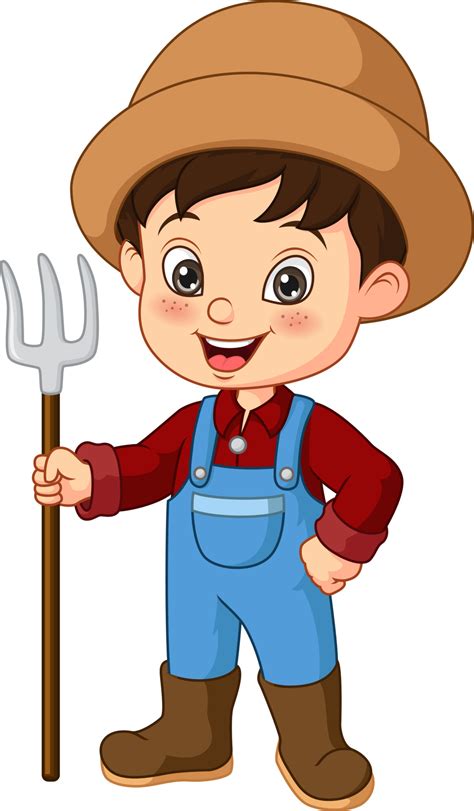 Cartoon little farmer holding a rake 5112841 Vector Art at Vecteezy