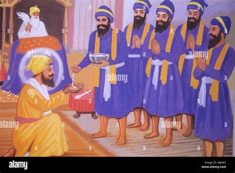 Painting of the `five holy ones` at the amrit ceremony during Stock ...