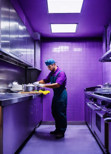 Lexica - Purple color plumber working restaurant kitchen or a large office building.