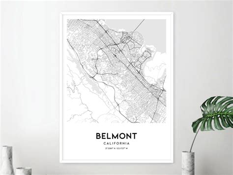 Belmont Map Print Belmont Map Poster Wall Art Ca City Map - Etsy