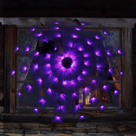 Buy Halloween Spider Web Lights 70 LED with 12 inch Black Spider, Lighted Spooky Purple Spider ...