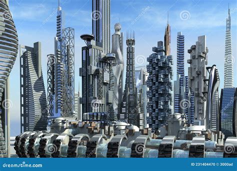 Futuristic Mega City Architecture Stock Illustration - Illustration of ...