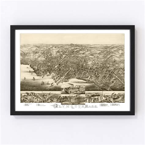 Plymouth Map 1882 Old Map of Plymouth Massachusetts Art - Etsy