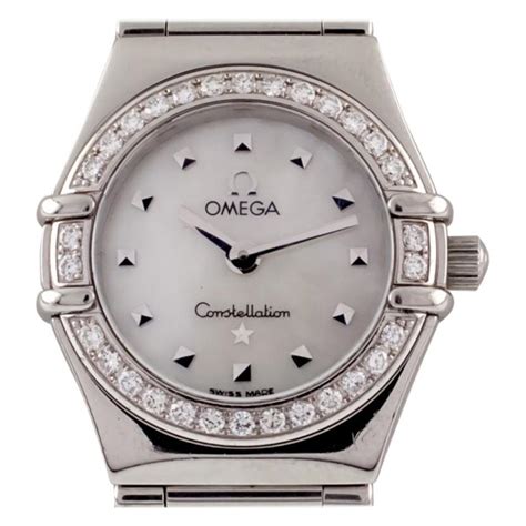 Omega Women's Stainless Steel Quartz Constellation Watch MOP Dial Diamond Bezel at 1stDibs