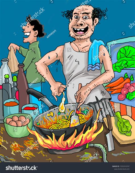 Dirty Street Food Stall Chef Looks Stock Illustration 1555316747 ...