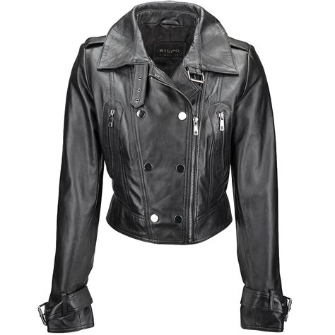 Womens Short Vegetable Tanned Leather Biker Jacket Black : Sabine