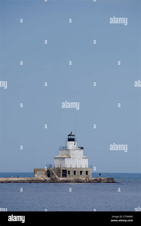 Wisconsin, Manitowoc. Manitowoc Breakwater lighthouse, c. 1918 Stock ...