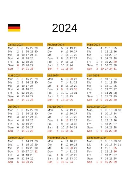 Premium Vector | Year 2024 calendar in German with Germany holidays