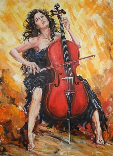 A Woman Playing A Cello, Painting by Katerina Evgenieva | Artmajeur ...