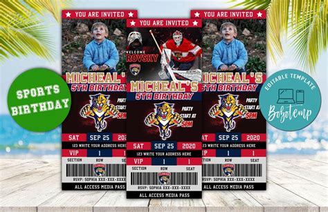 Editable Florida Panthers Birthday Ticket Invitations DIY | Createpartylabels