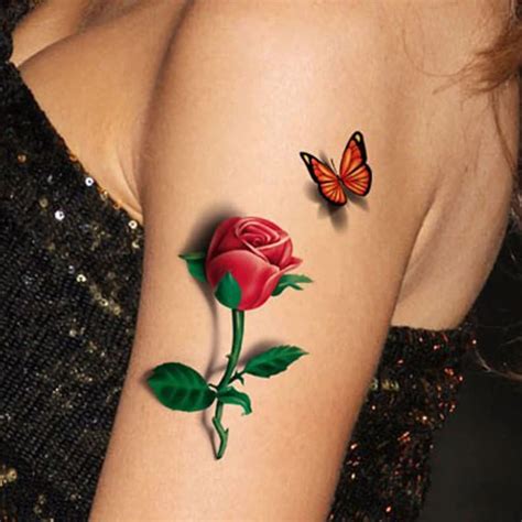 1PCS 3D Rose Tattoo Flower Fake Temporary fantasy Waterproof Tattoos ...