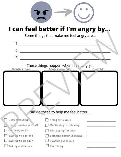 Anger Worksheet Play Therapy Kids Counseling Worksheets - Etsy