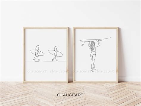 Surf Line Art Set of 2 Prints Surf Art Minimalist Bundle - Etsy