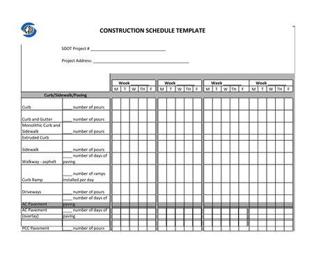 Construction Schedule Excel Template - vcinstalzone