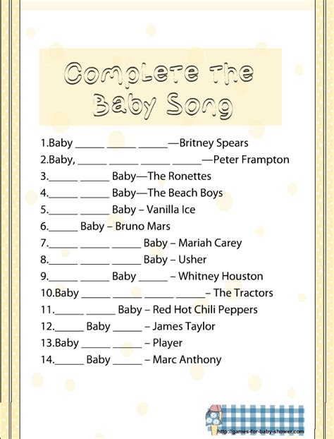 Free Printable Complete the Baby Song Game