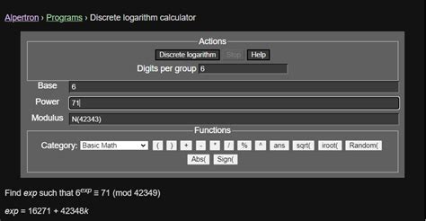 Discrete logarithm calculator