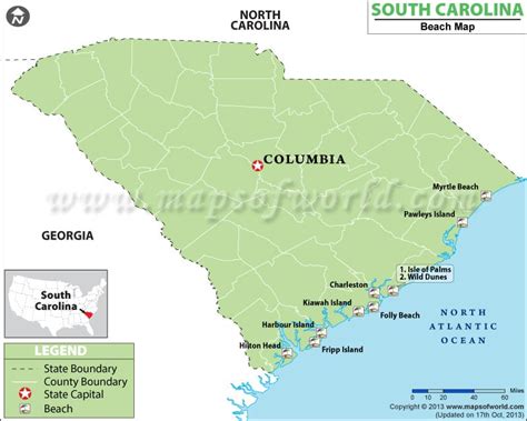 South Carolina Beaches Map, Beaches in South Carolina