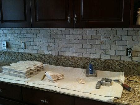 Ceramictec - 2x4 Tumbled Chiaro Travertine Backsplash Installation Florida