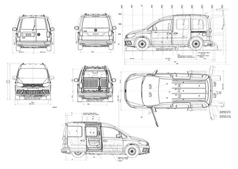 Volkswagen Caddy 2016 Blueprint - Download free blueprint for 3D modeling