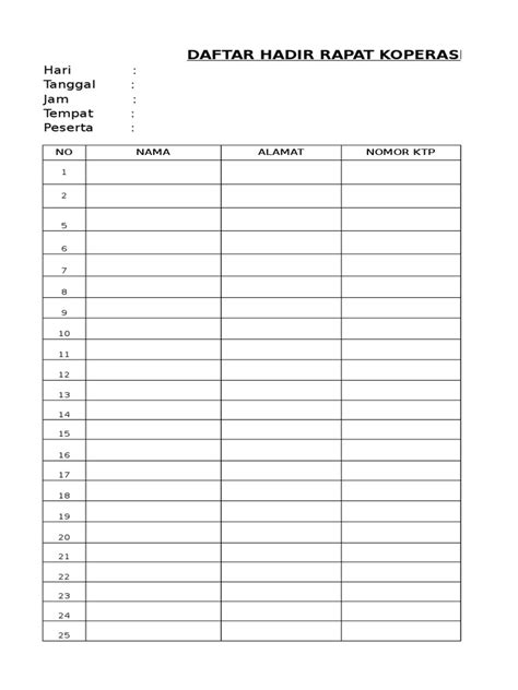 Format Daftar Hadir Rapat Pps - Delinewstv