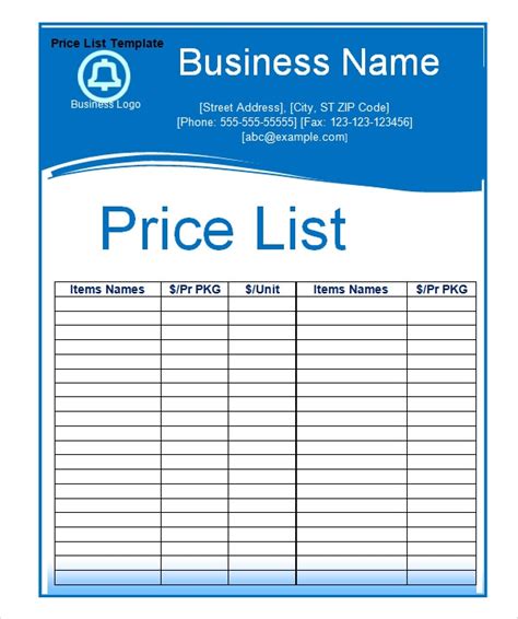 21+ Free Printable Price List Templates In Ms Word Format ED1