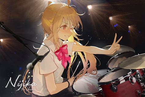 Wallpaper : Nijika Ijichi, BOCCHI THE ROCK, drums, anime girls, blonde, stages, stage light ...