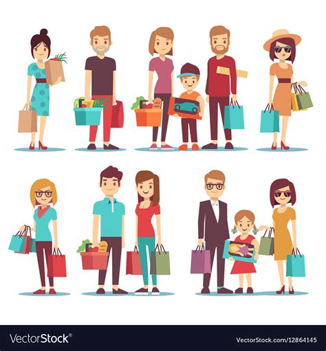 People shopping in mall cartoon characters Vector Image