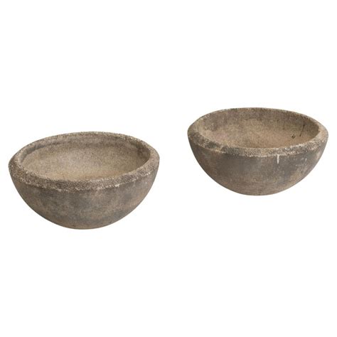 Midcentury Concrete Cast Stone Planters, a Pair For Sale at 1stDibs