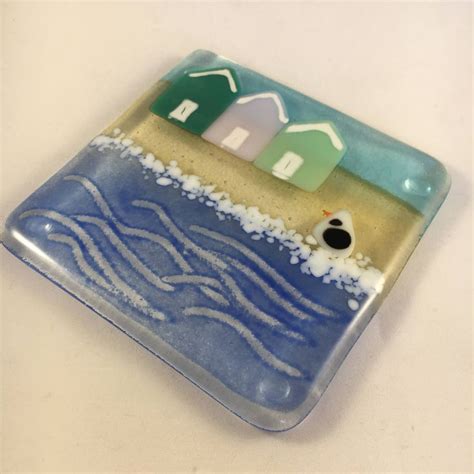 Set of 4 Handmade Fused Glass Coasters Beach Hut Seaside | Etsy UK ...