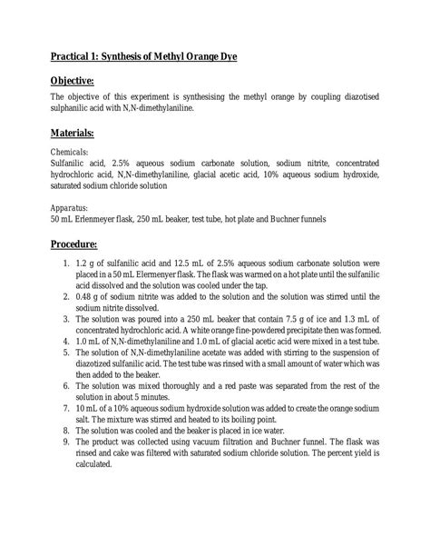 Synthesis of Methyl Orange Dye | BPC2236 - Synthetic Organic Chemistry ...