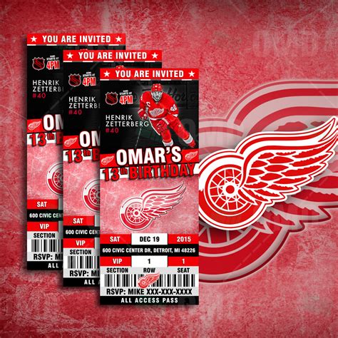 2.5×6 Detroit Red Wings Sports Party Invitations – Sports Invites