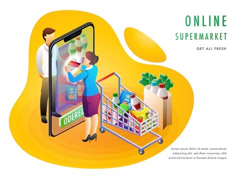 Supermercato online o concetto di acquisto di generi alimentari. | Vettore Premium