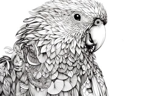 Premium AI Image | A black and white drawing of a parrot.