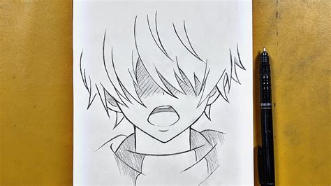 Easy anime sketch || how to draw cute anime boy step-by-step - YouTube