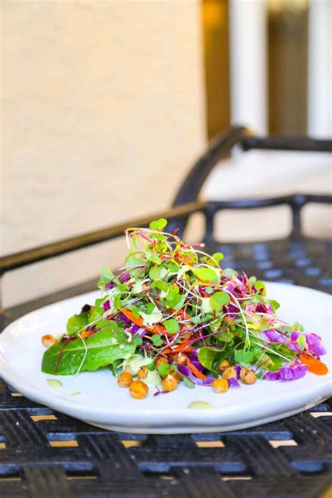 Microgreen Salad, Chickpea Croutons + Green Goddess Dressing