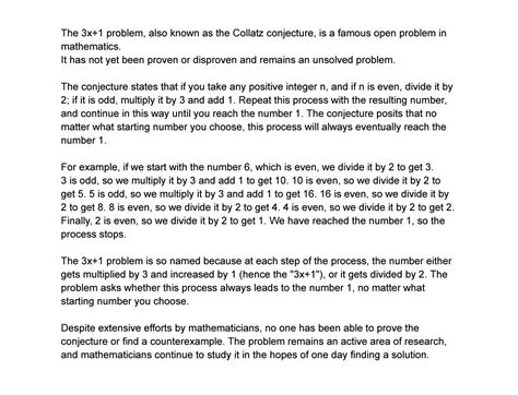 [Solved] Has 3X 1 been solved? After that, the 3X + 1 problem has... | Course Hero